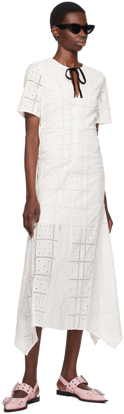 GANNI White Broderie Anglaise Maxi Dress