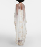Là Fuori Ivory Garden embellished caped gown