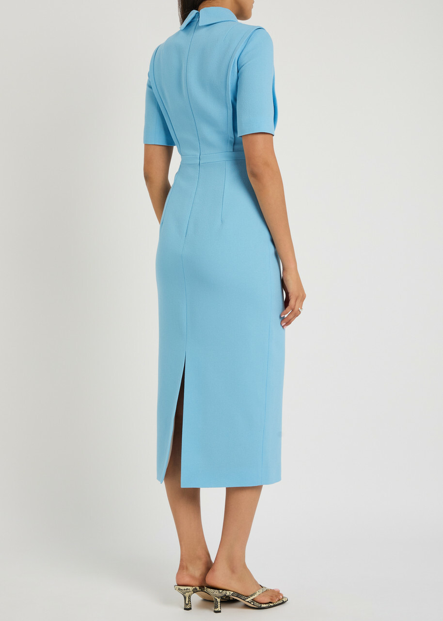 blue crepe midi dress Fontaine Silk Crepe Breeze Blue