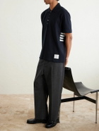 Thom Browne - Logo-Appliquéd Striped Cotton-Piqué Polo Shirt - Blue