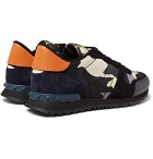 Valentino - Valentino Garavani Rockrunner Camouflage-Print Canvas, Leather and Suede Sneakers - Gray