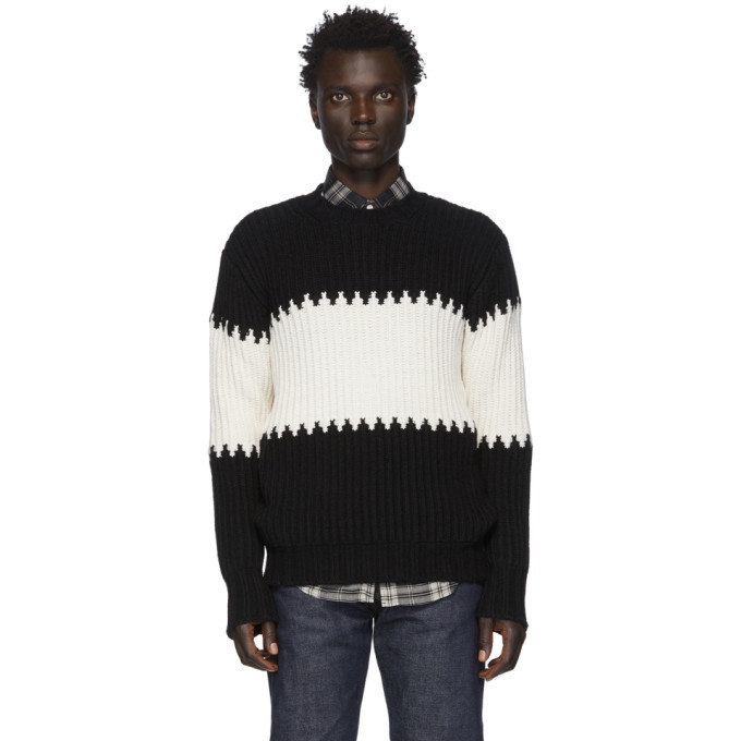 Photo: Officine Generale Black and White Striped Ribbed Sweater