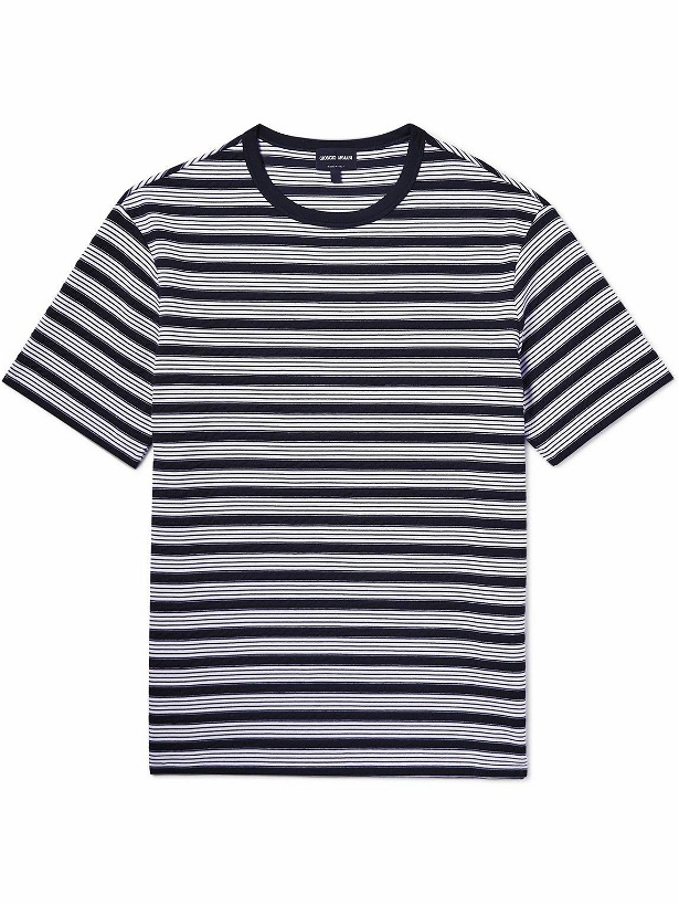 Photo: Giorgio Armani - Striped Cotton-Blend Jersey T-Shirt - Blue
