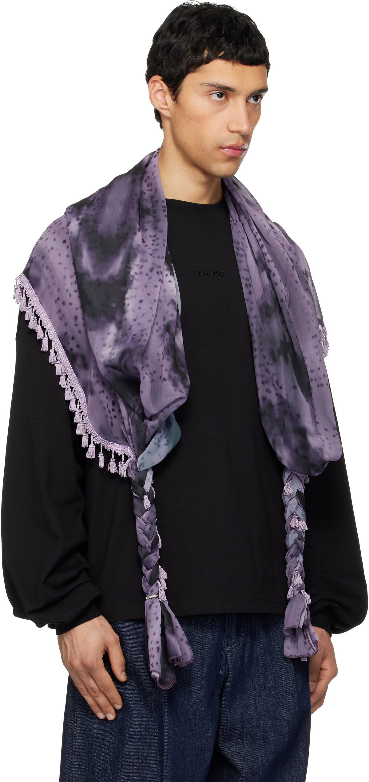 We11done Black Scarf Long-Sleeve T-shirt