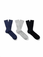 Johnstons of Elgin - Set of Three Ribbed Cashmere-Blend Socks - Multi