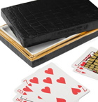 L'Objet - Crocodile-Effect Gold-Plated Porcelain Box with Two Decks of Playing Cards - Black