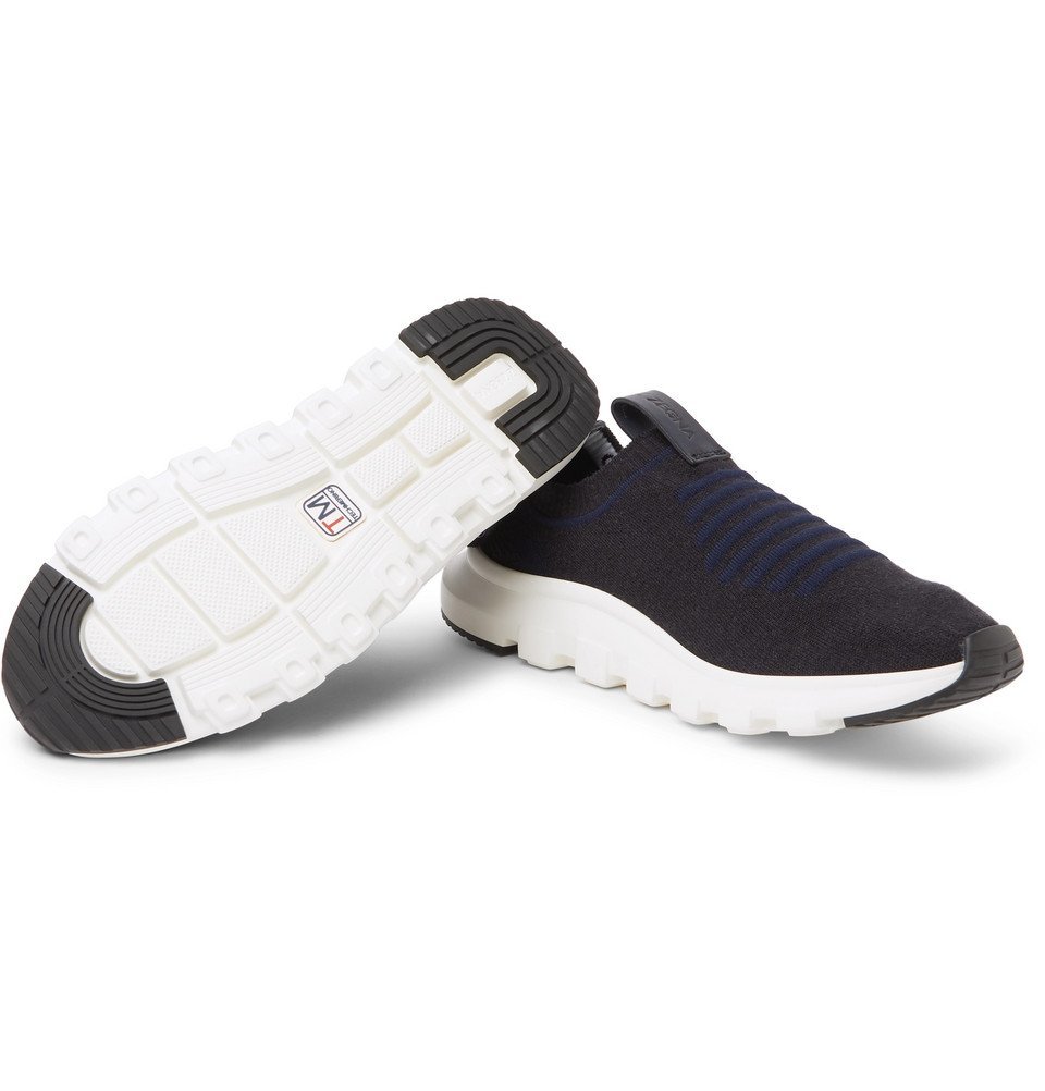 Ermenegildo Zegna - Leather-Trimmed TECHMERINO Wool-Mesh Slip-On Sneakers - Men - Navy