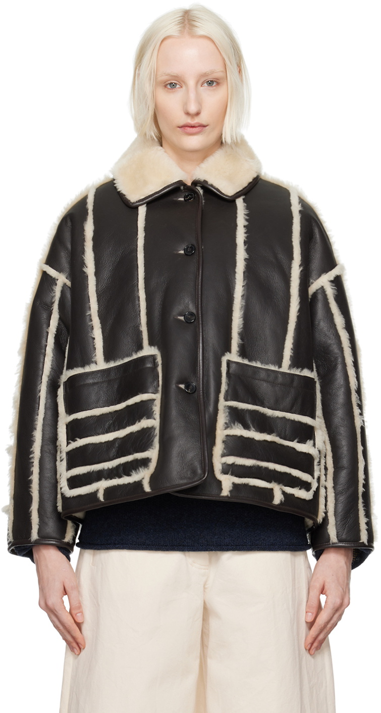 Cawley Brown & Off-White Stripe Avis Reversible Shearling Jacket