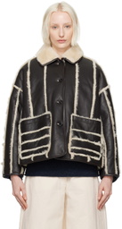 Cawley Brown & Off-White Stripe Avis Reversible Shearling Jacket