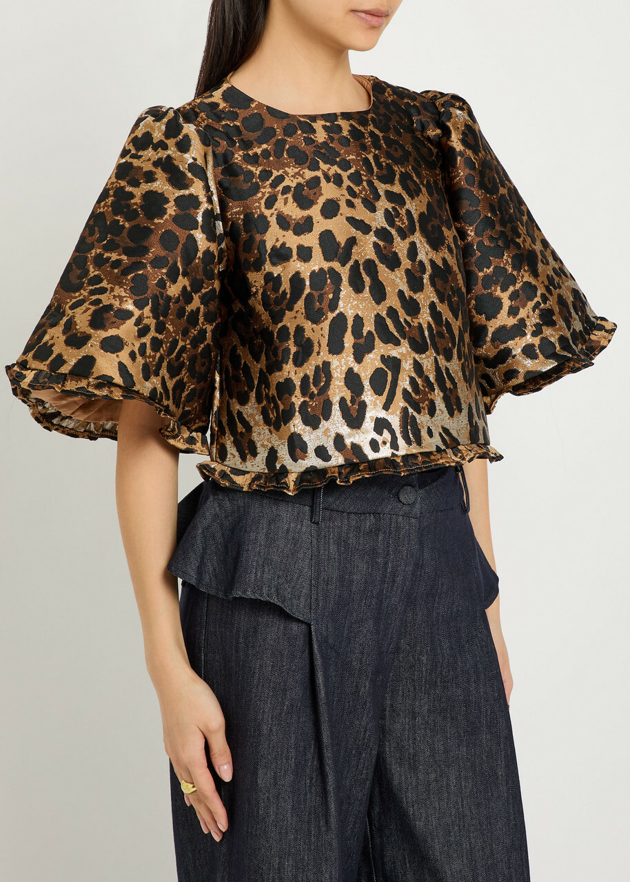 Sister Jane Suite Leopard-jacquard Woven Crop top