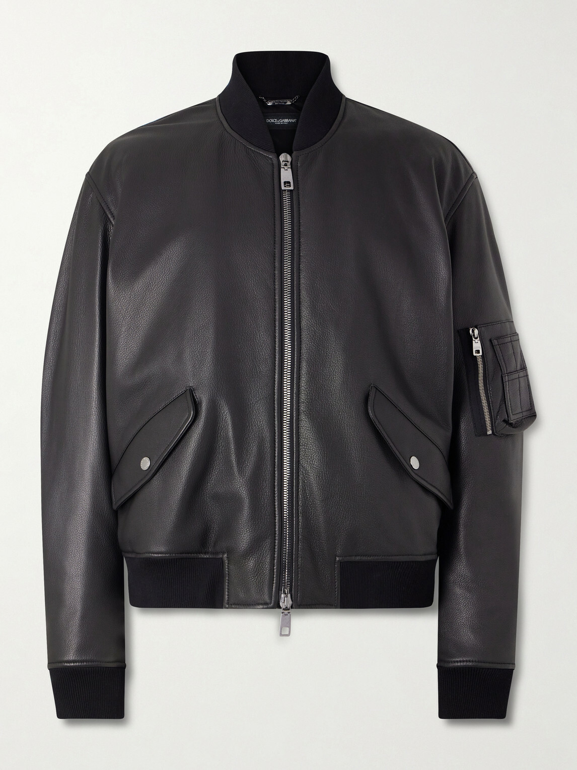 Dolce&Gabbana - Padded Full-Grain Leather Bomber Jacket - Black