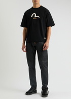 Evisu Daicock and Kamon Printed Cotton T-shirt Black