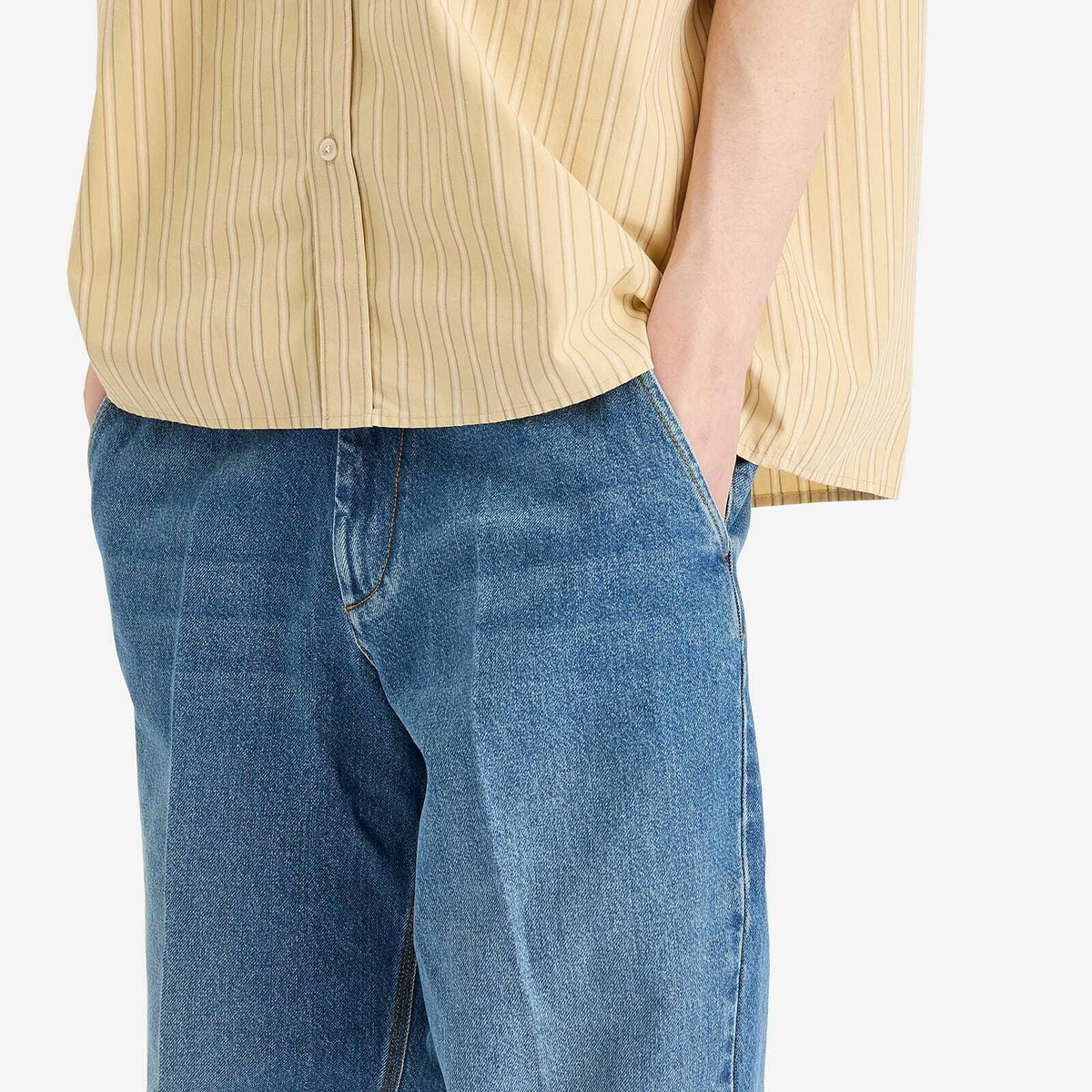 Foret Men's Clay Creased Denim Trousers in Vintage Blue