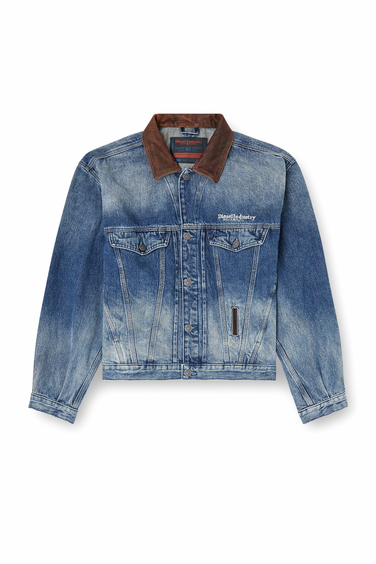Diesel Denim trucker jacket with contrast leather trims - Denim