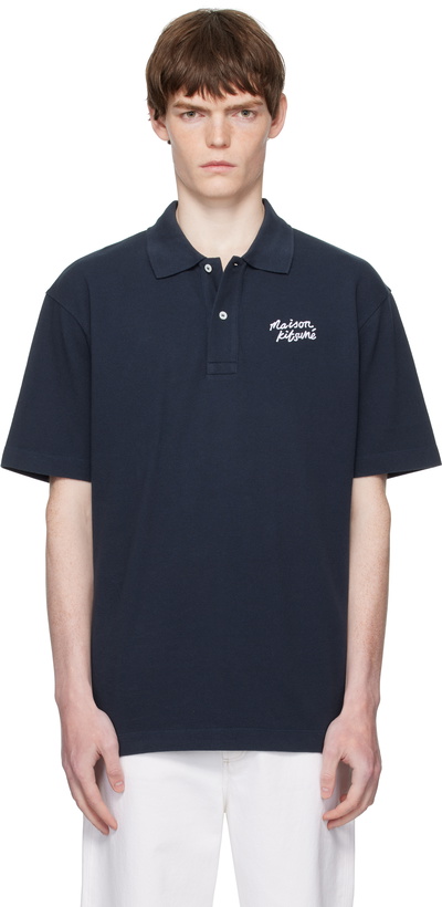 Photo: Maison Kitsuné Navy 'Maison Kitsuné' Handwriting Comfort Polo