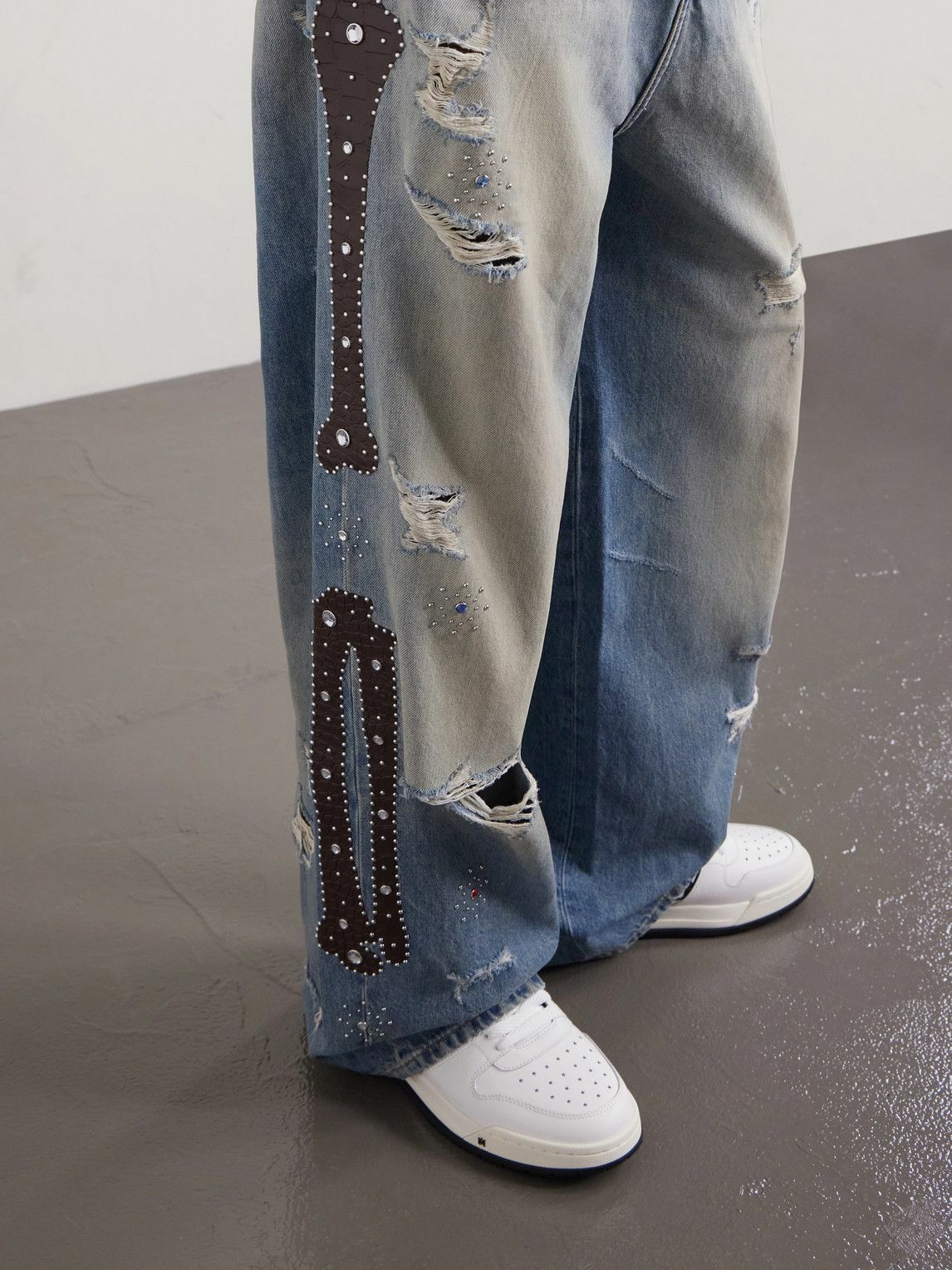 AMIRI - Straight-Leg Distressed Studded Jeans - Blue Amiri