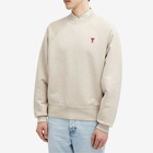 AMI Paris Men's Small A Heart Popover Sweatshirt in Heather Light Beige