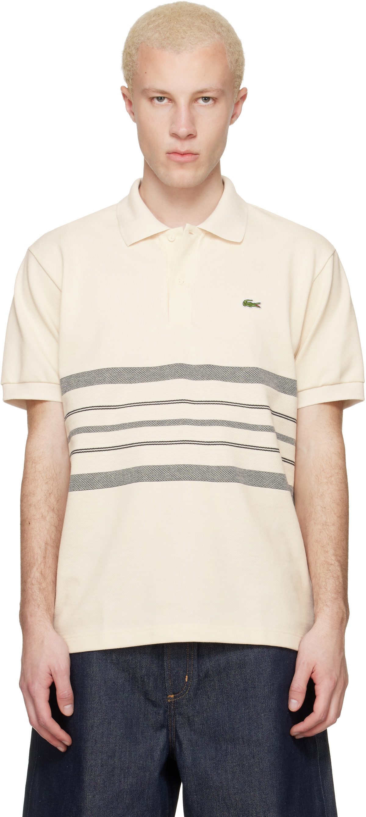 Lacoste Off-White 'French Made' Classic Fit Striped Polo