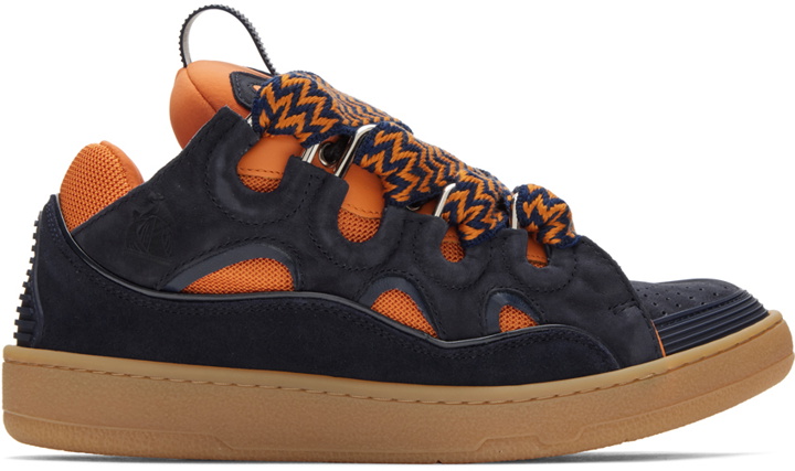 Photo: Lanvin SSENSE Exclusive Orange & Navy Curb Sneakers