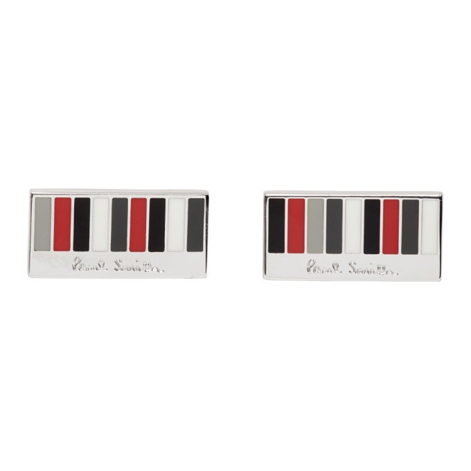 Photo: Paul Smith Silver and Red Manchester United Edition Ministripe Cufflinks