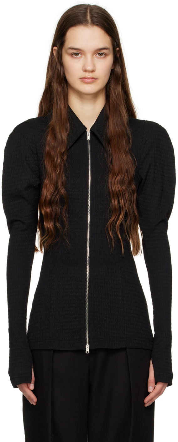 J KOO Black Shirring Shirt