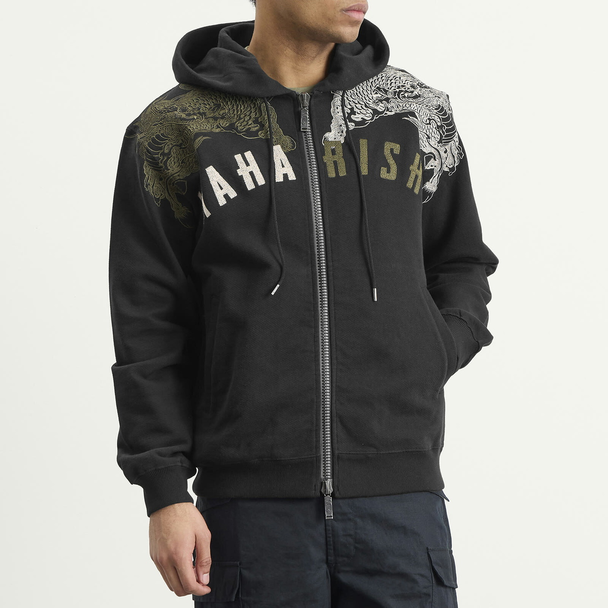 Maharishi Men's Kirin Embroidered Zip Hoodie in Black
