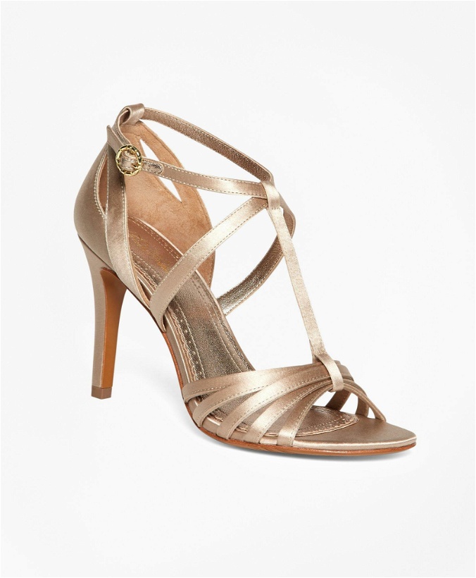 Photo: Brooks Brothers Women's Satin High-Heeled Sandals Shoes | Champagne