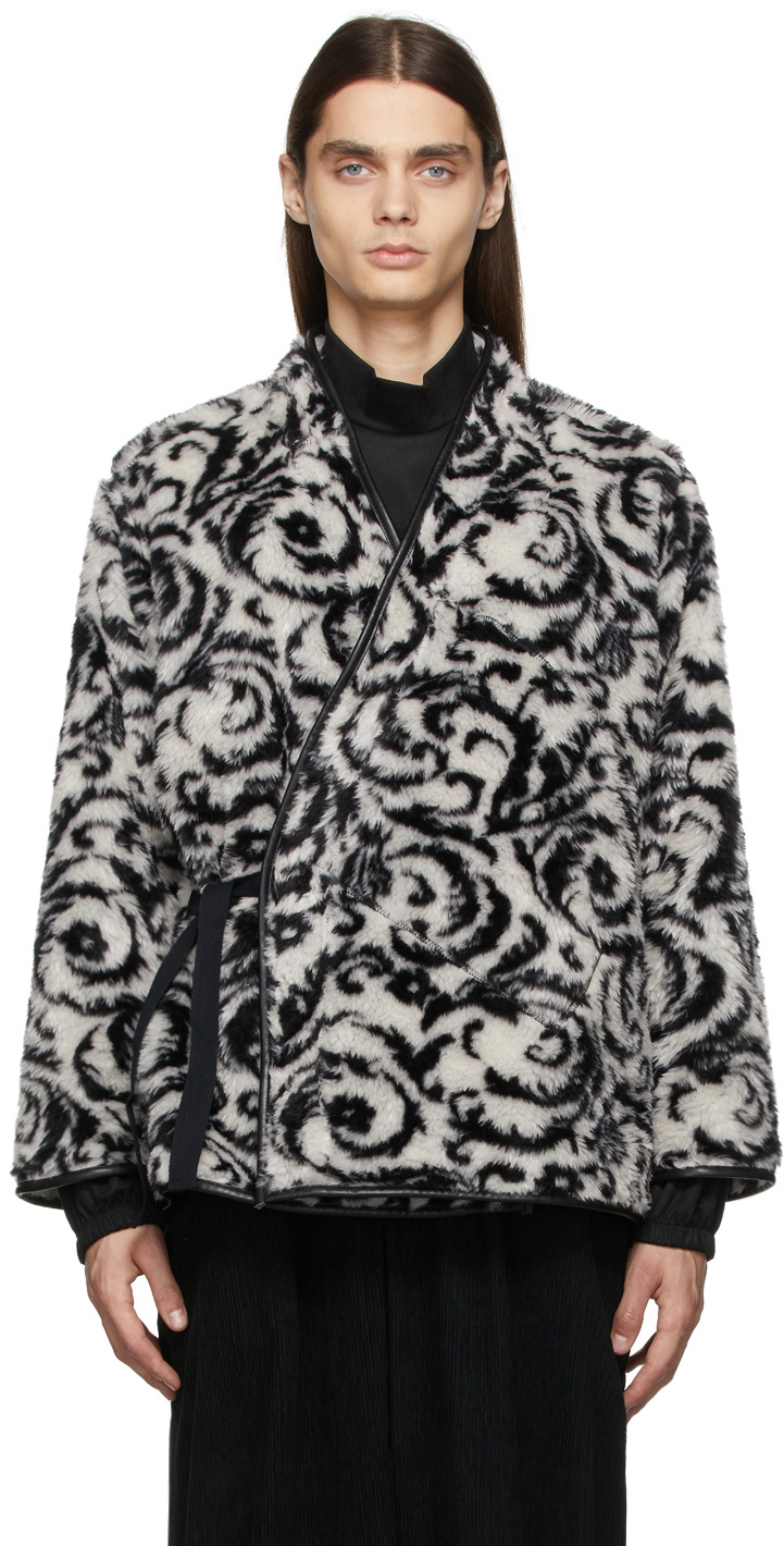 Sasquatchfabrix. Black & White Jacquard Boa Hanten Cardigan