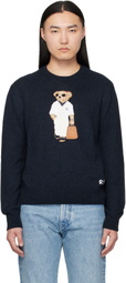 Ralph Lauren Purple Label Navy 'Polo Bear' Silk-Linen Sweater