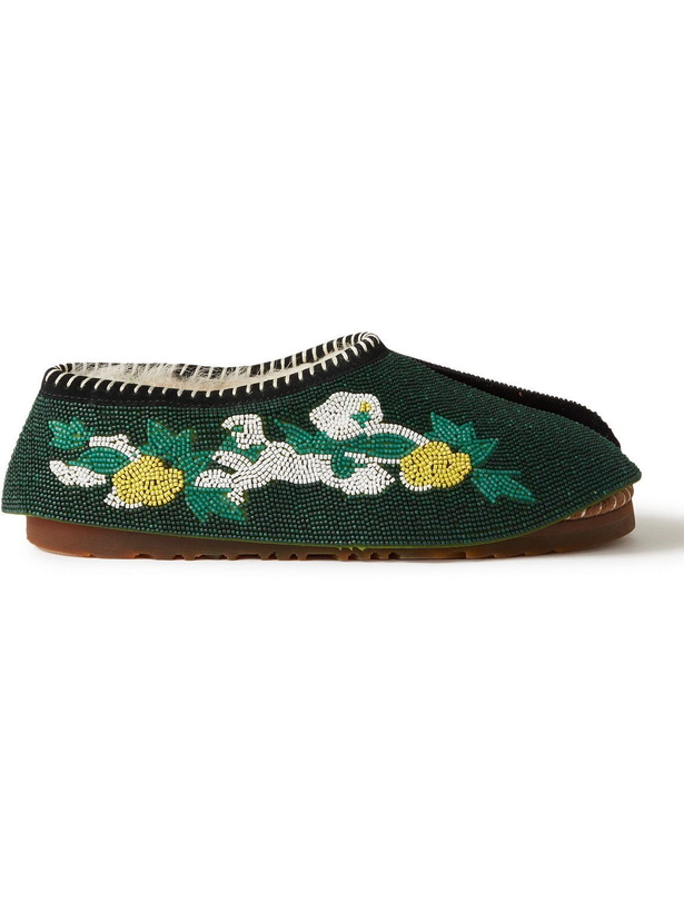 Photo: UGG Australia - Denim Tears Tasman Shearling-Lined Beaded Suede Slippers - Brown