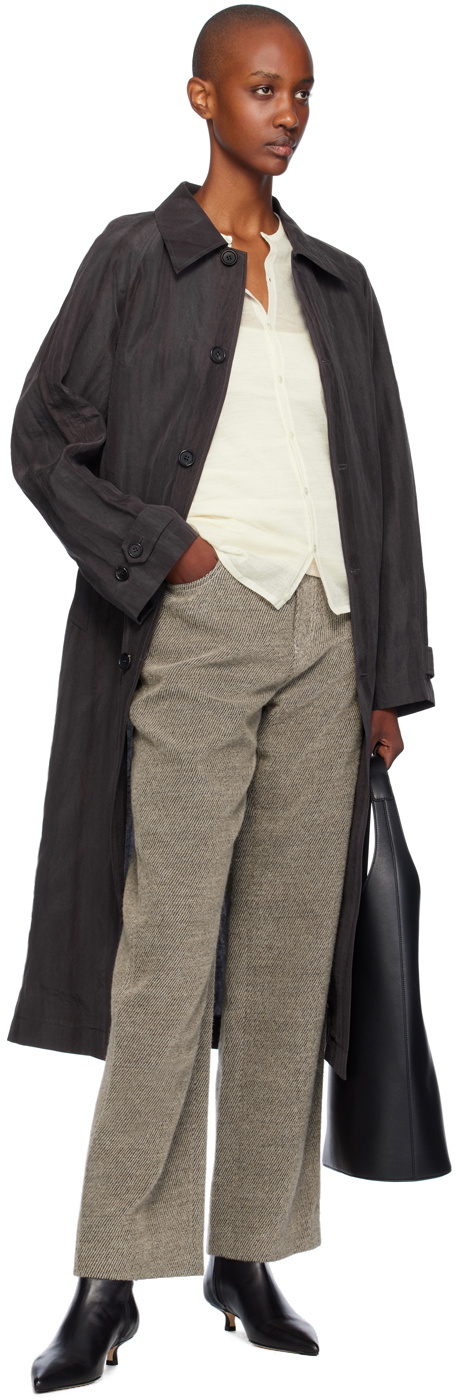 UMBER POSTPAST Brown Natural Dyed Striped Silk Long Coat