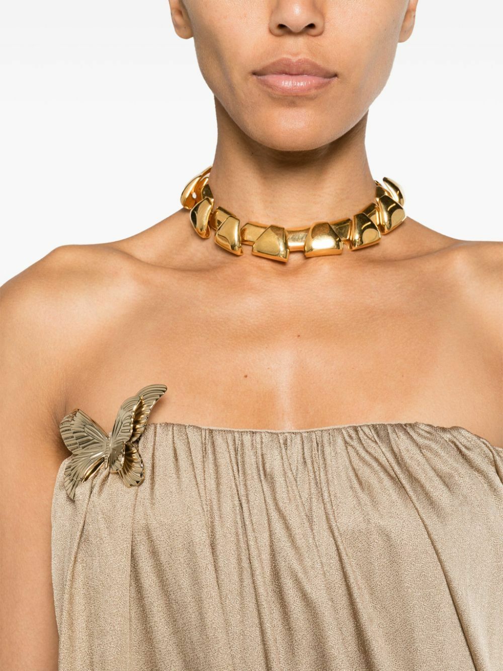 Blumarine Gold-Tone Butterfly-Pin Asymmetric Dress Blumarine