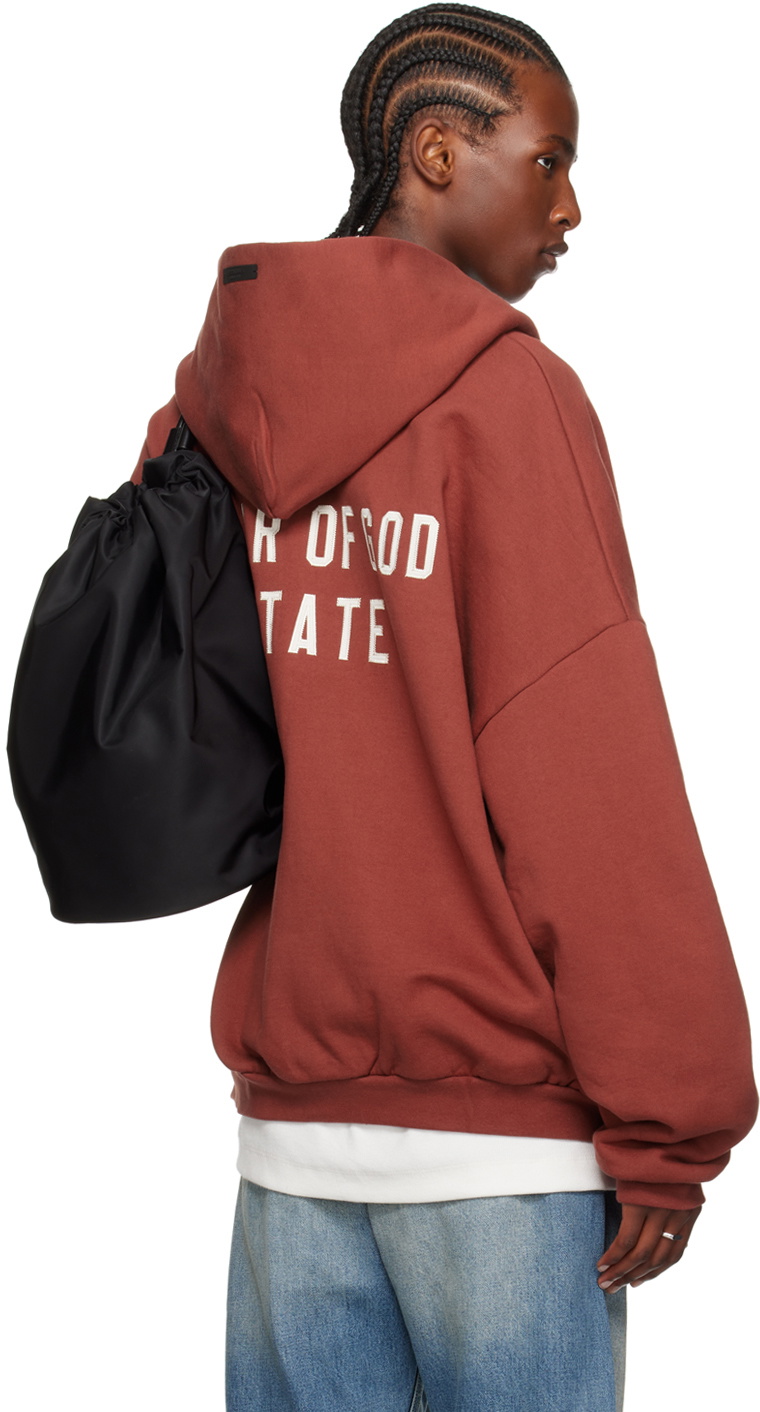 Fear of God ESSENTIALS Burgundy Full-Zip Hoodie Fear Of God Essentials