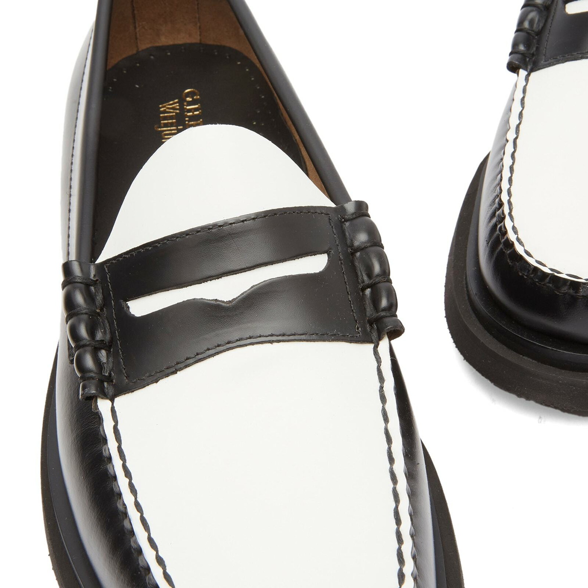 Bass Weejuns Men's Larson Step Loafer in Black/White Leather