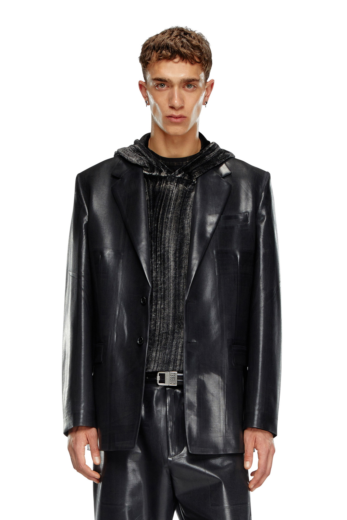 Diesel Pinstripe blazer with coated front - Jackets Mens in Black