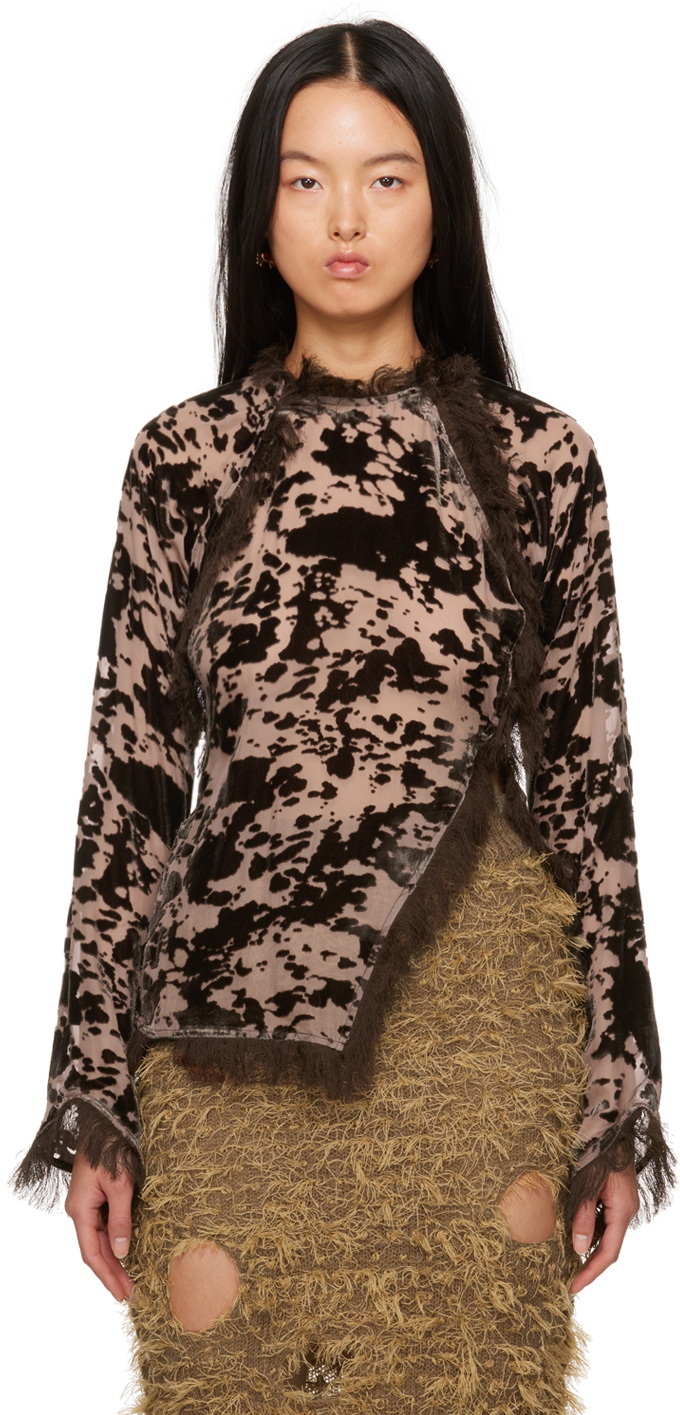 トップス Acne Studios Cow Sweat Acne Studios Brown Cow Print Blouse Acne Studios