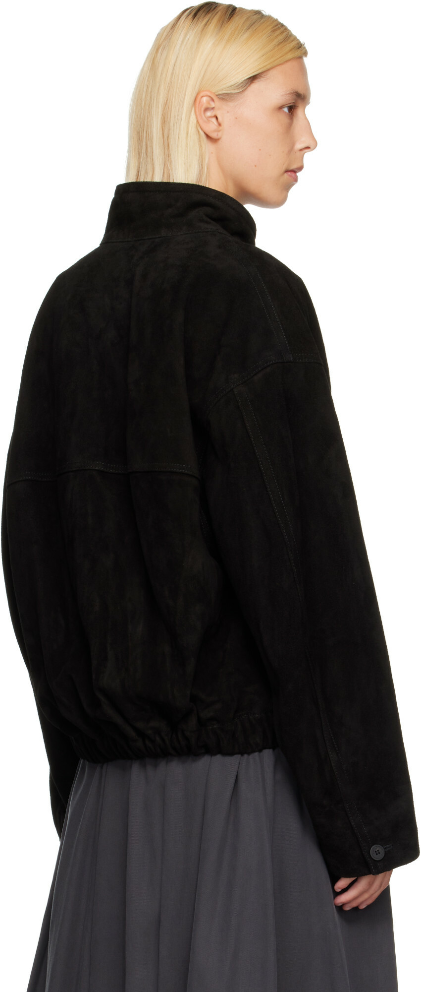 LE17SEPTEMBRE Black Funnel Neck Suede Jacket