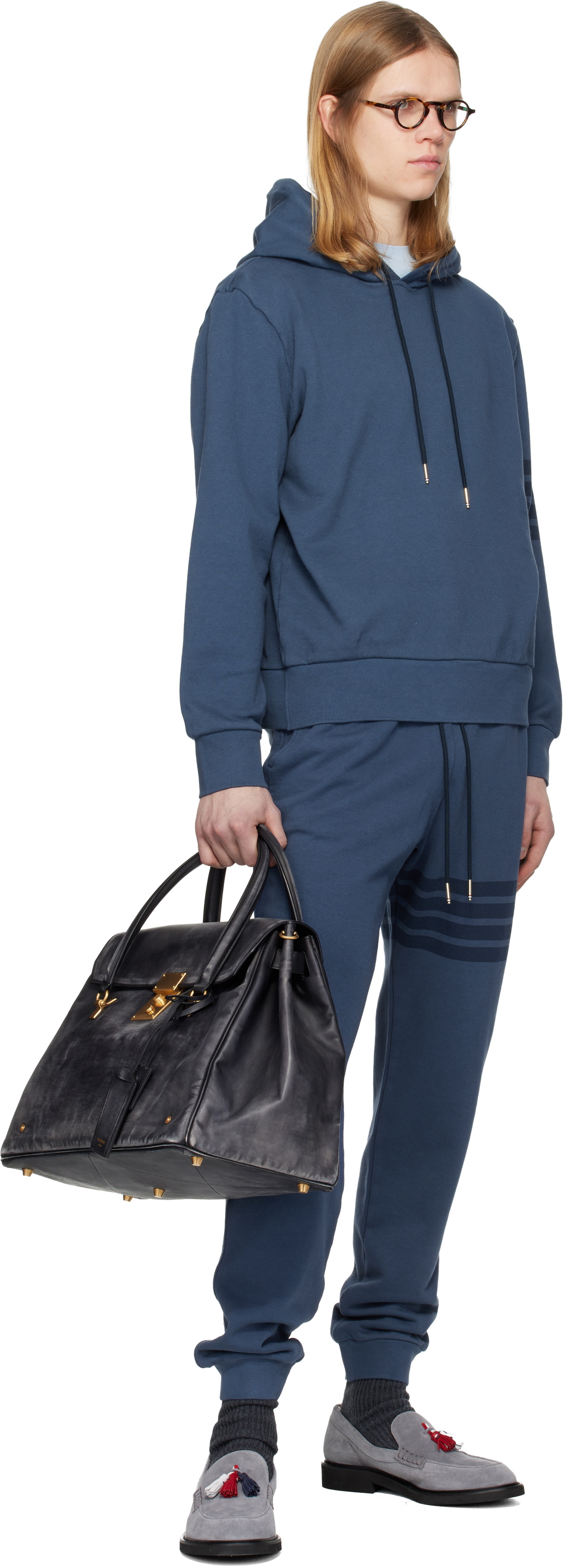 Thom Browne Blue Overdyed Solid Loopback 4 Bar Sweatpants