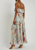 Zimmermann Roselight Floral-print Ruffled Silk Maxi Dress Blue