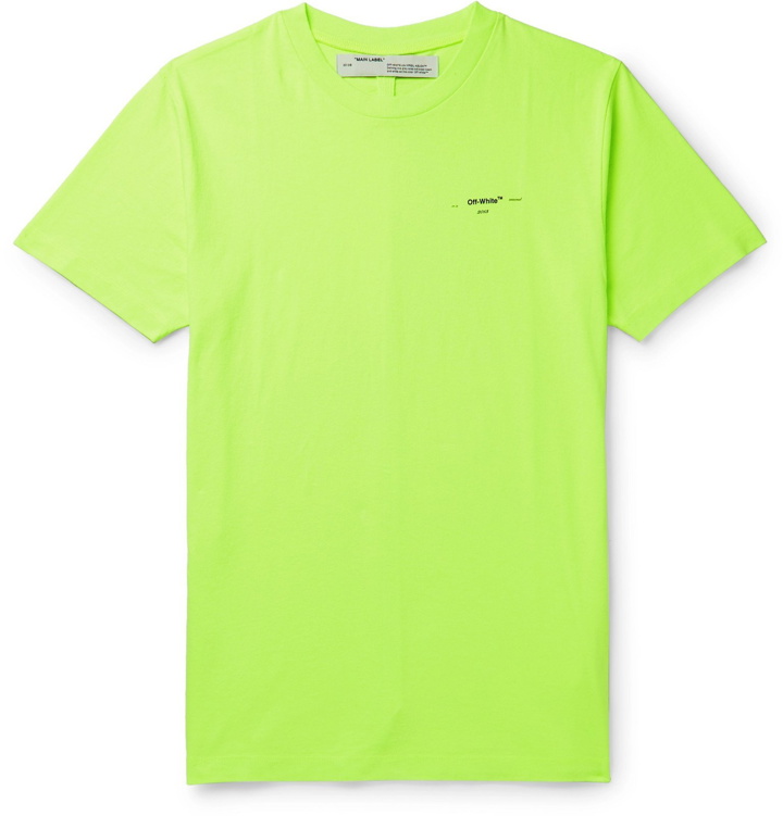 Photo: Off-White - Slim-Fit Logo-Print Neon Cotton-Jersey T-Shirt - Yellow