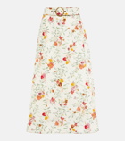 Zimmermann - Belted floral linen midi skirt