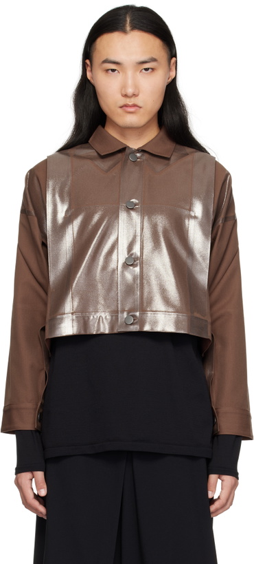 Photo: 132 5. ISSEY MIYAKE Brown Tucked Foil Jacket