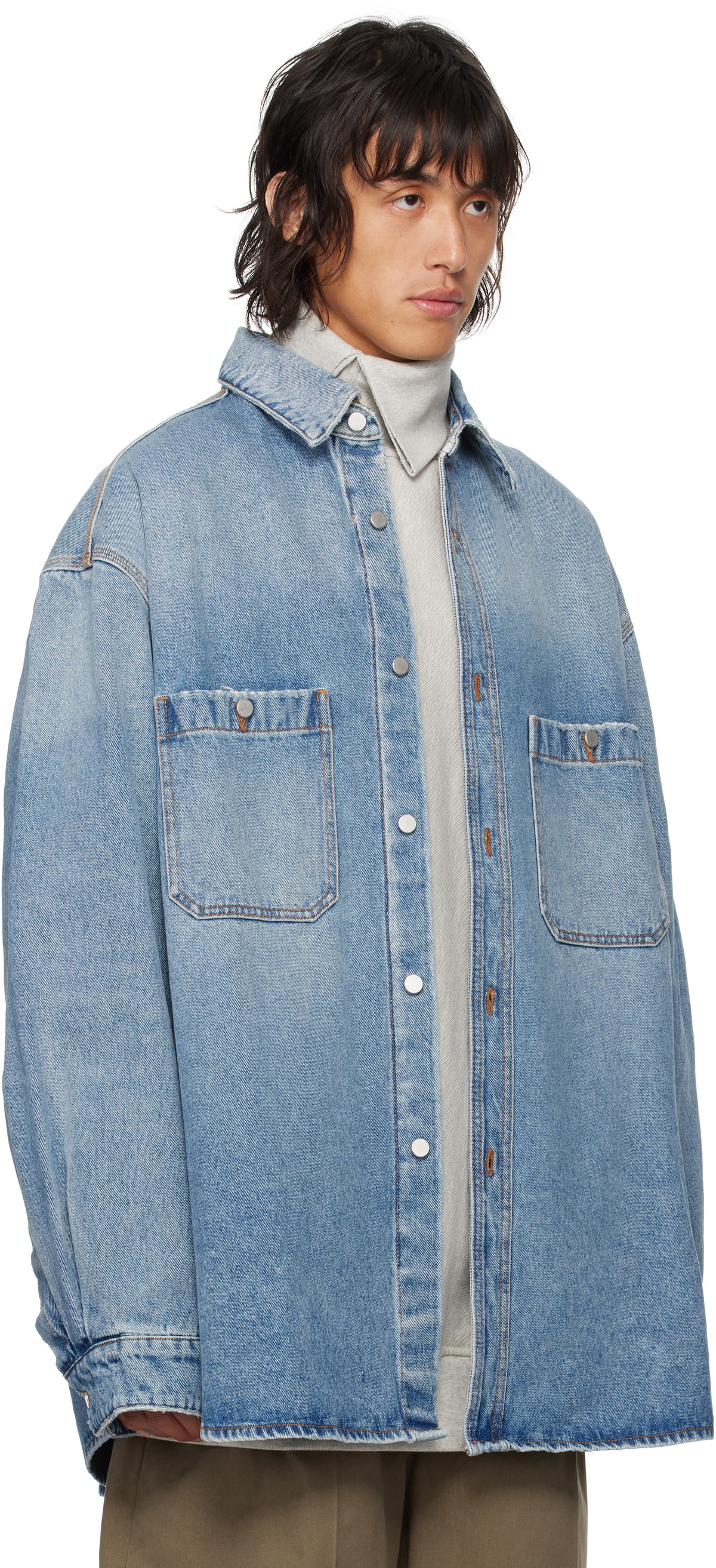 Hed Mayner Blue Faded Denim Overshirt Hed Mayner