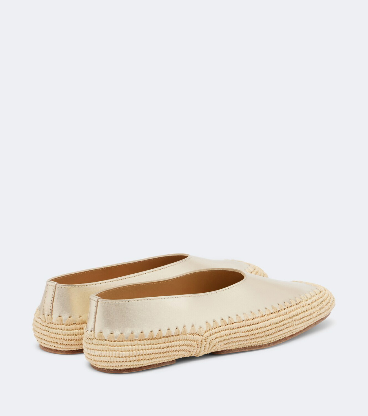 Gabriela Hearst Strength raffia-trimmed metallic leather flats