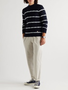 Armor Lux - Logo-Appliquéd Striped Cable-Knit Wool-Blend Sweater - Blue