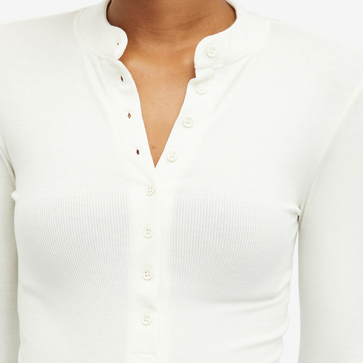 Joah Brown Women's Button Down Henley Long Sleeve Top in Bone