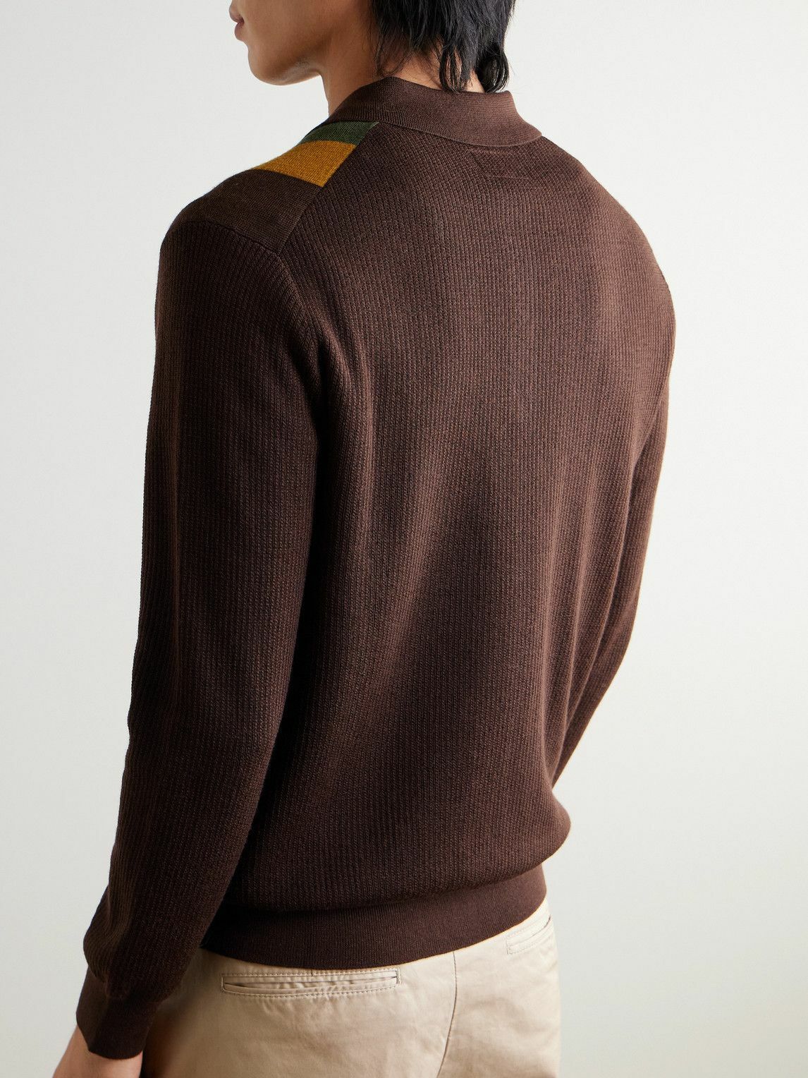 トップス Beams+ Wool Stripe Polo Brown Beams Plus - Striped Wool Polo Shirt - Brown Beams Plus