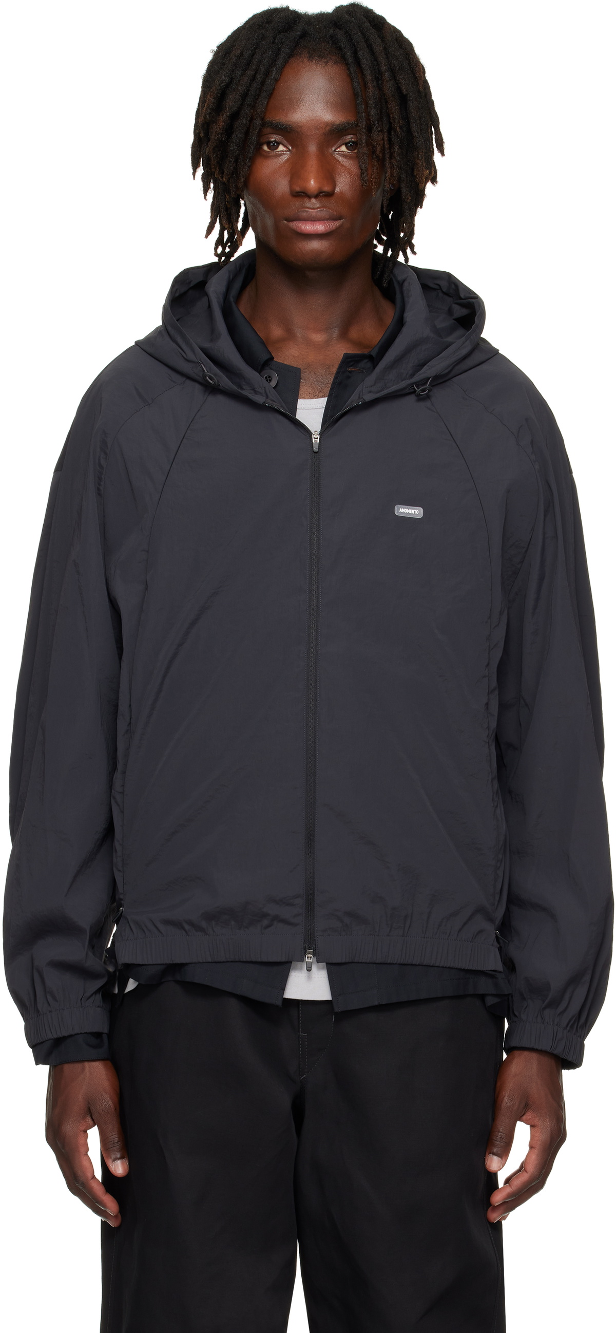 AMOMENTO Gray Nylon Hooded Jacket