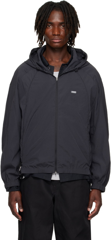 Photo: AMOMENTO Gray Nylon Hooded Jacket