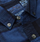 Blue Blue Japan - Button-Down Collar Patchwork Checked Cotton-Flannel Shirt - Blue